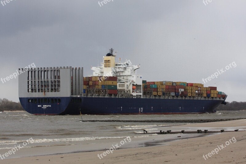 Freighter River Container Transport Cargo