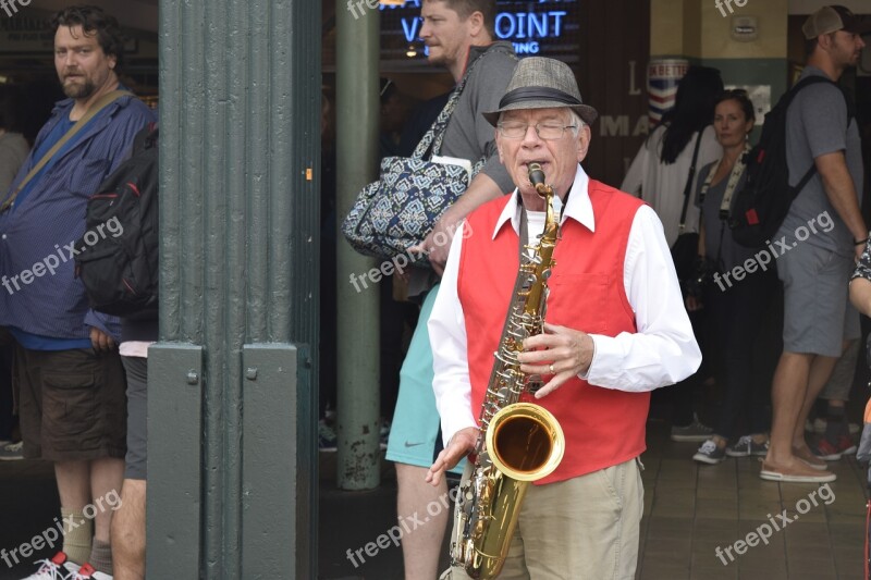 Seattle Pikes Place Market Street Performer Jazz Old