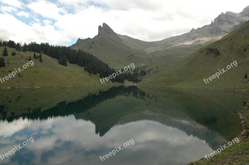 Bergsee Alpine Lake Mirroring Reflection Mountains