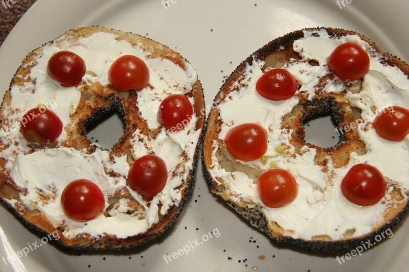 Bagel Cream Cheese Cherry Tomatoes Free Photos