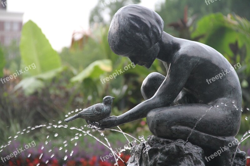 Boston Statue Child Bird Fountain