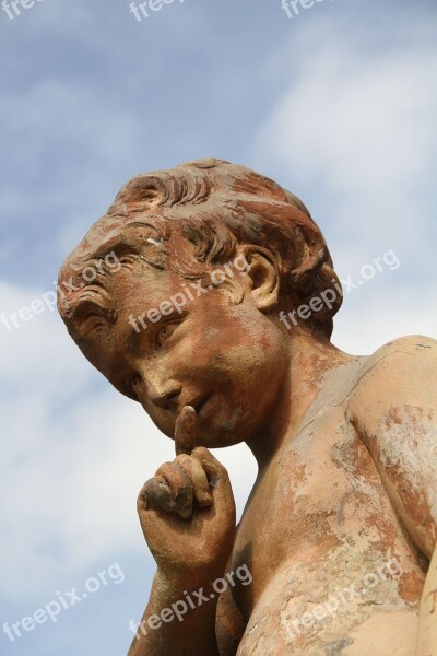 Statue Stone Child Hush Finger