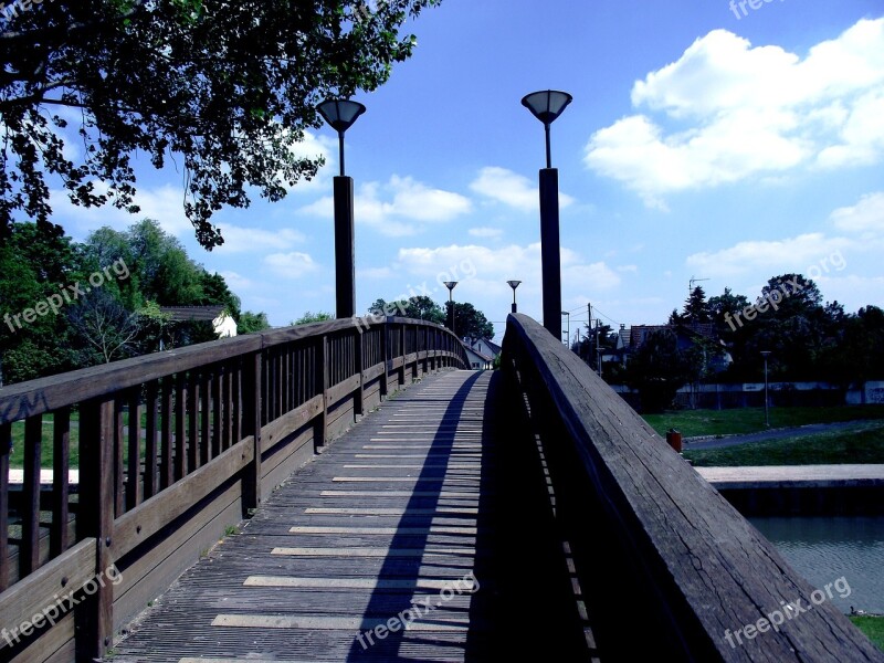 Bridge Streetlights Wooden Bridge France Sky