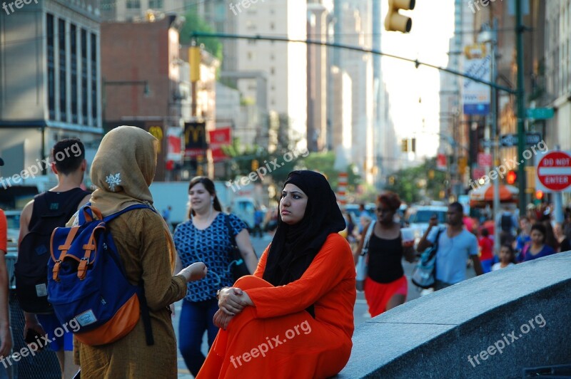 Columbus Circle New York Muslim Women Conversation Frown