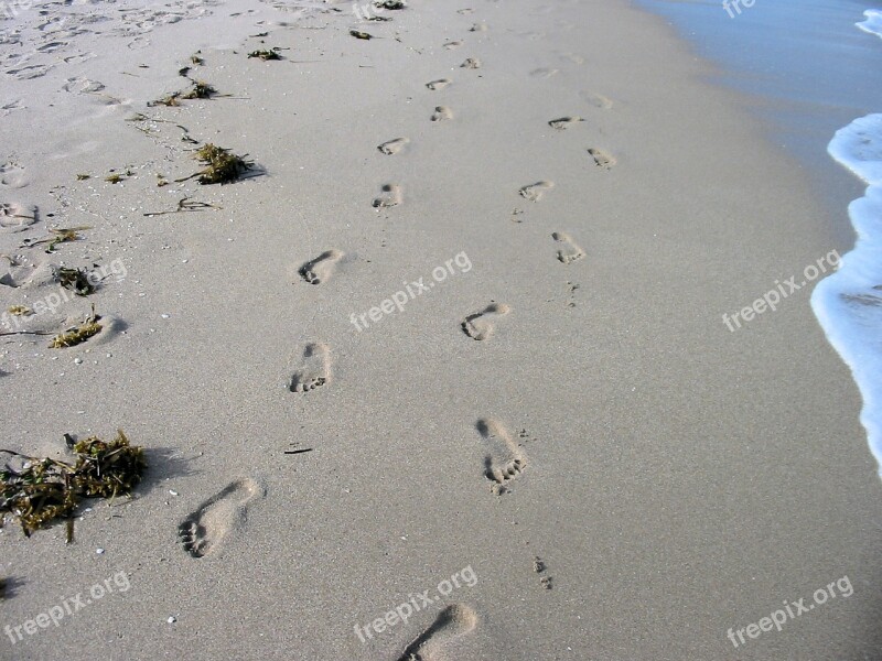 Footprints Beach Sand Foot Prints Ocean