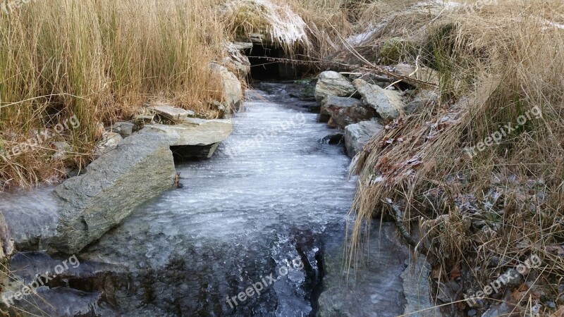 River Stream The Nature Of The Frozen Winter