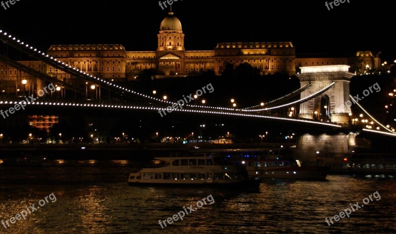 Night Bridge City Budapest Chain Bridge