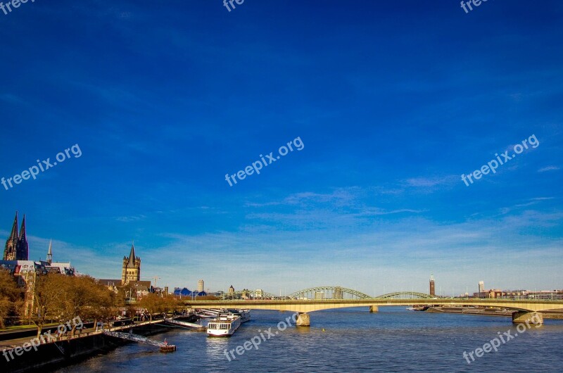 Cologne Bridge River Blue Landscape