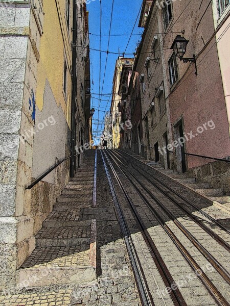 Funicular Lisbon Street Portugal Bridge