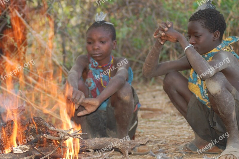 Africa Tribe Village Fireplace Children