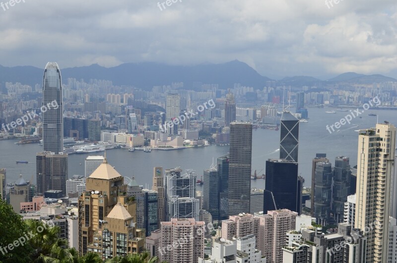 Hong Kong Skyscrapers Peak Bus Cityscape Finance