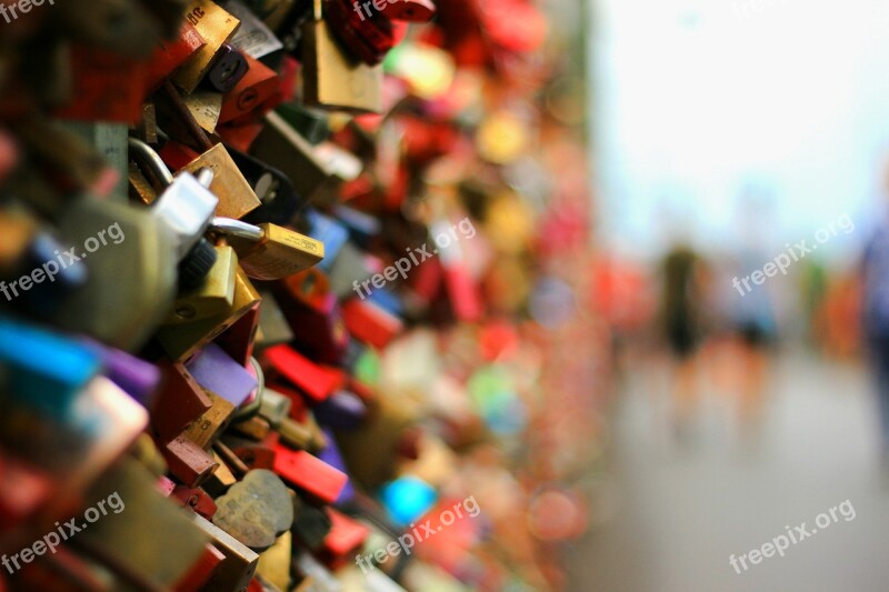 Padlocks Bridge Railing Couples In Love