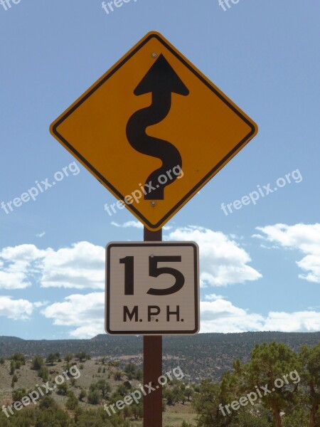 Road Sign America Bend Hairpin Bend Yellow