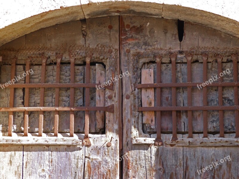 Door Arc Wood And Iron Bars Old