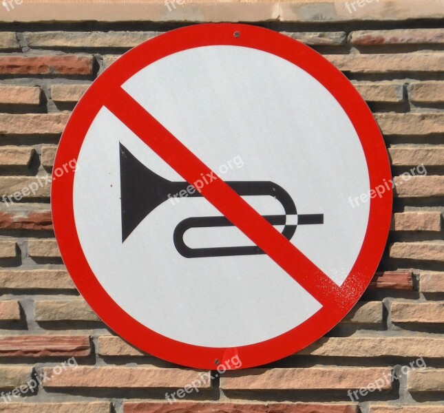 Road Sign Trumpet Horn Ban Klaxon