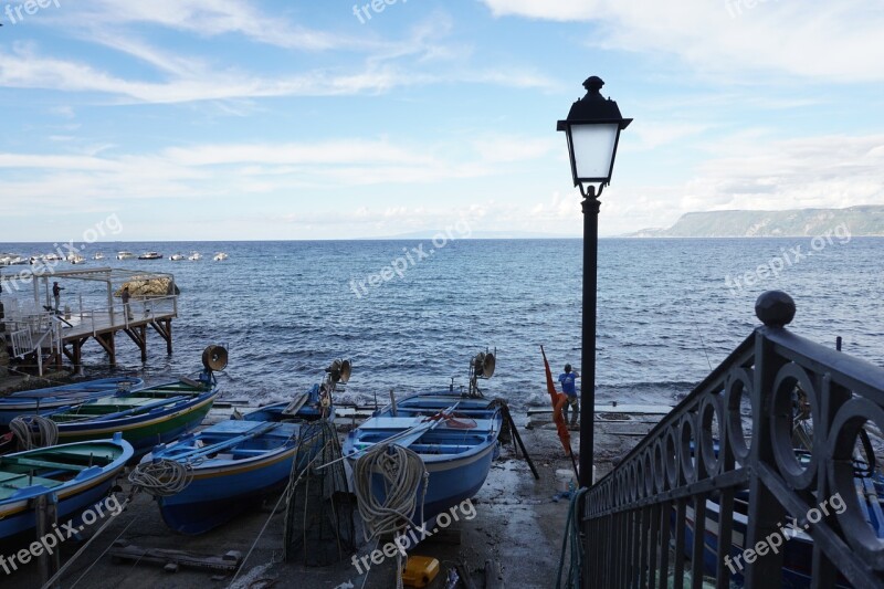 Lamppost Boats Sea Horizon Boat