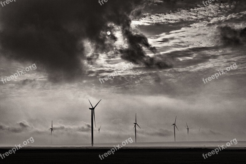 Windmill Wind Wilderness Cloud Black And White