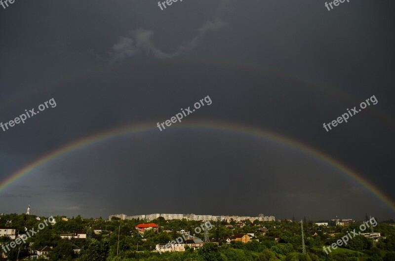 Rainbow City Panorama Double Rainbow High Rise Building