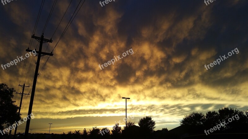 Clouds Road Trees Light Poles Free Photos