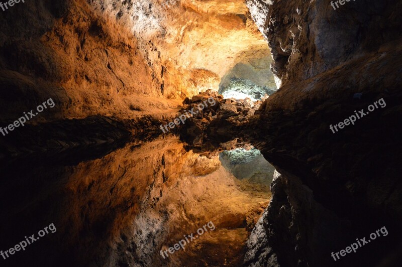 Cave Reflections Lights Water Empty