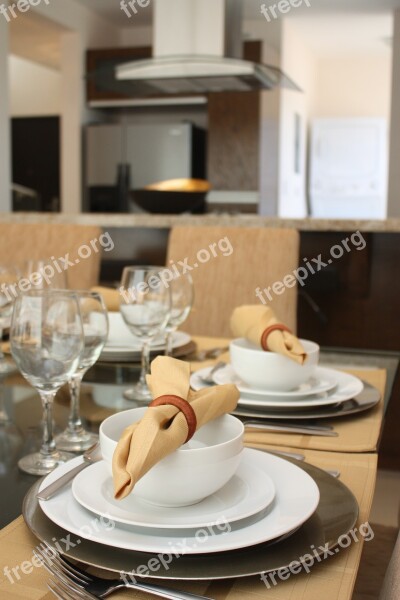 Inside House Dining Room Glass Table Setting