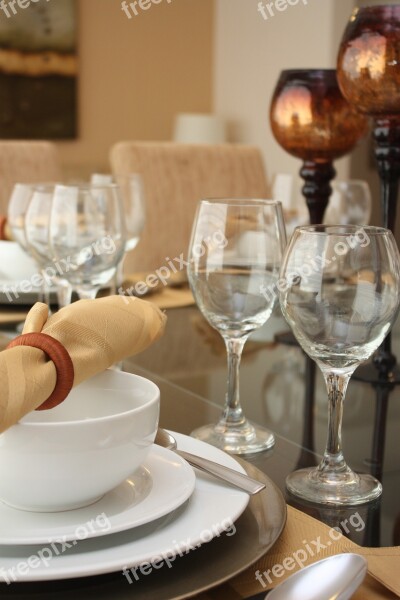 Inside House Dining Room Glass Table Setting