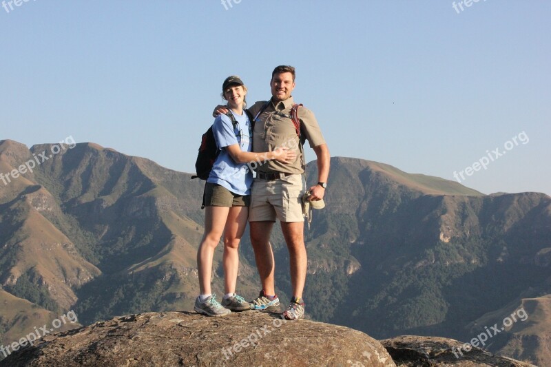 Couple Drakensberg Hiking Happy Woman