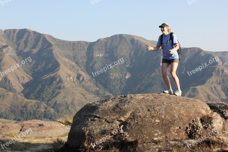 Drakensberg Hiking Happy Woman Tourist