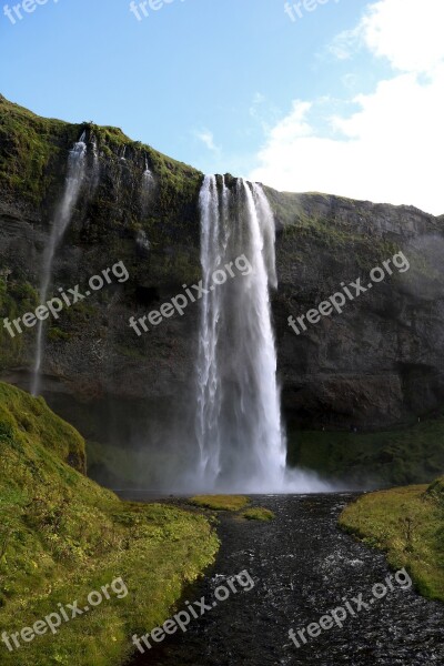 Waterfall Nature Background Iceland Landscape