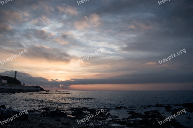 Dawn Clouds Sun Lighthouse Horizon