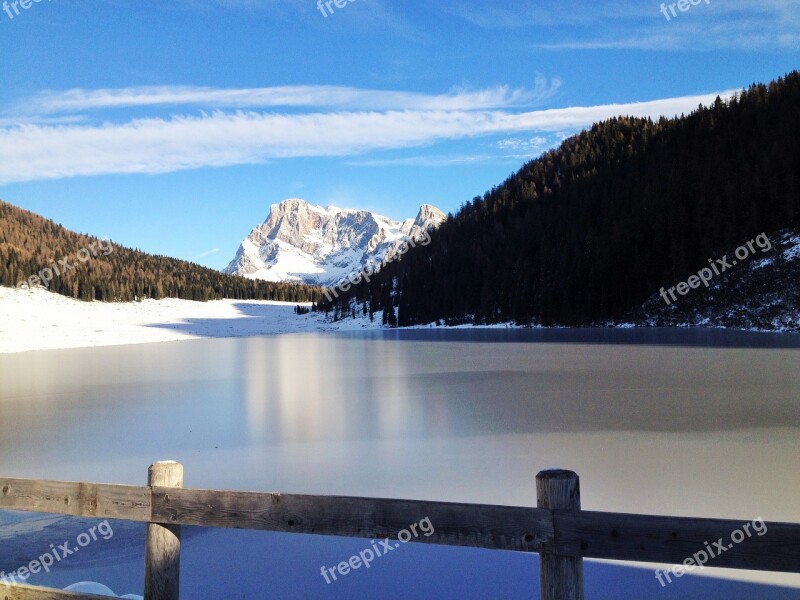 Mountain Lake Winter Snow Ice Nature