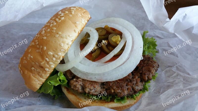 Hamburger Bun Onions Food Burger