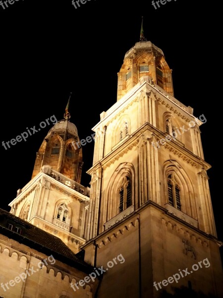 Church Church Tower Zurich Grossmünster Architecture