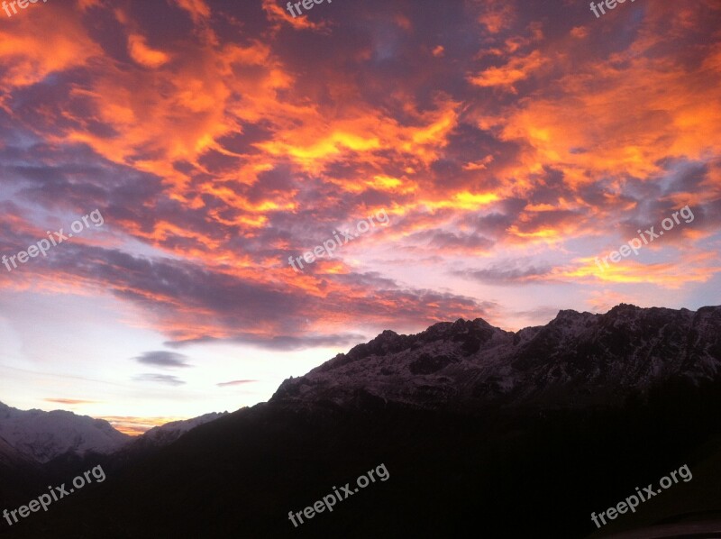 Abendstimmung Snow Mountains Sunset Wintry