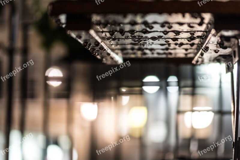 Raindrops Table Bokeh Depth Of Field Reflection