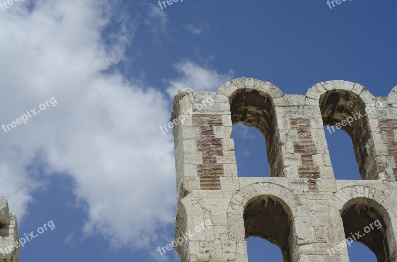 Sky Clouds Blue Temple Acropolis