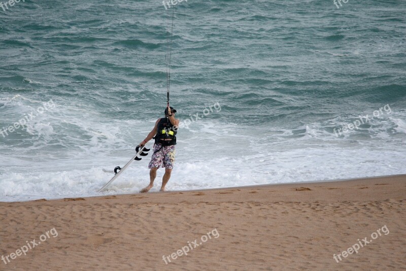 Windsurfer On Beach Beach Sand Sea Waves