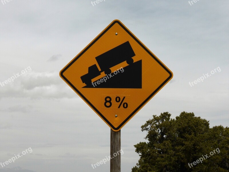 Road Sign Truck Slope Fall America