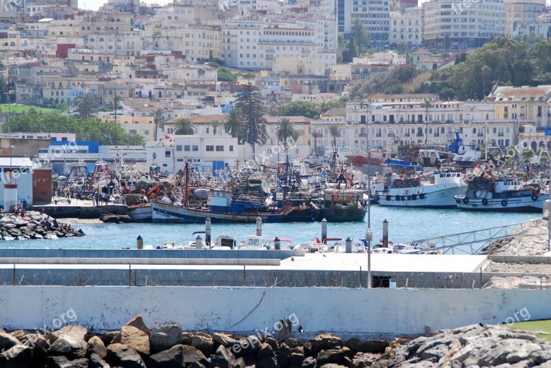 Tanger Morocco Ships Fishing Boats Panorama