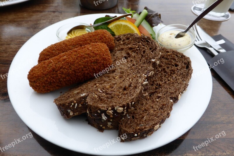 Food Lunch Croquettes Whole-wheat Bread