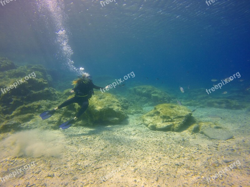 Diving Girl Underwater Immersion Sea