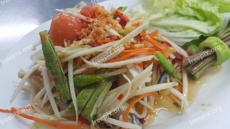 Thai Food Delicious Papaya Salad Spicy Asian Food