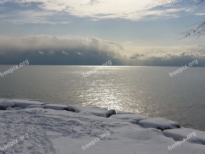 Winter Shoreline Cold Water Snow Shore Ice