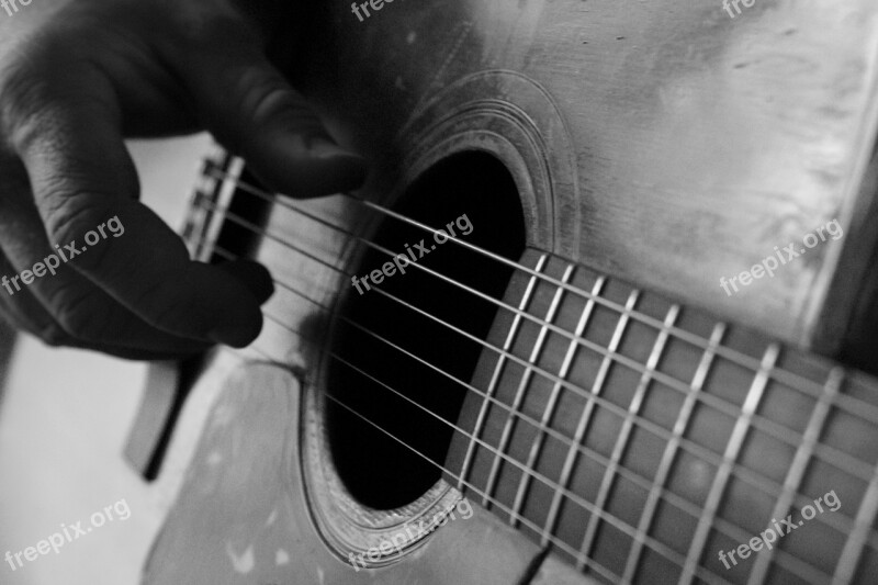 Guitar Finger-picked Acoustic Hand Black And White