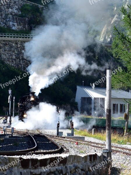 Steam Railway Furka-bergstrecke Gletsch Furka Pass Valais Switzerland