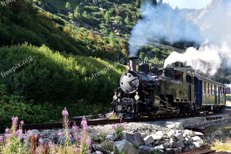 Steam Railway Furka-bergstrecke Gletsch Furka Pass Valais Switzerland