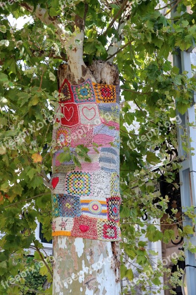 Tree Knit Crochet Embroidered Colorful