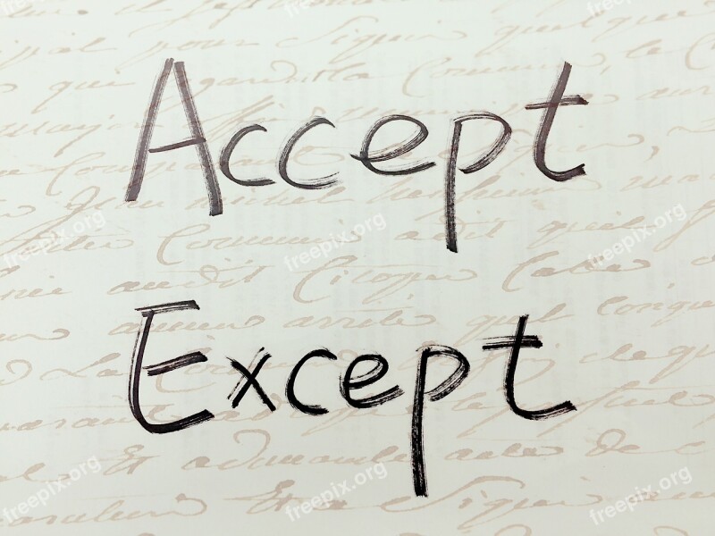 Accept Except Handwriting Paronymous Similar