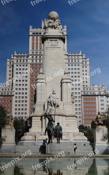 Madrid Cervantes Monument City Architecture Cervantes