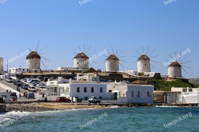 Mykonos Greece Windmills Sea Greek Island